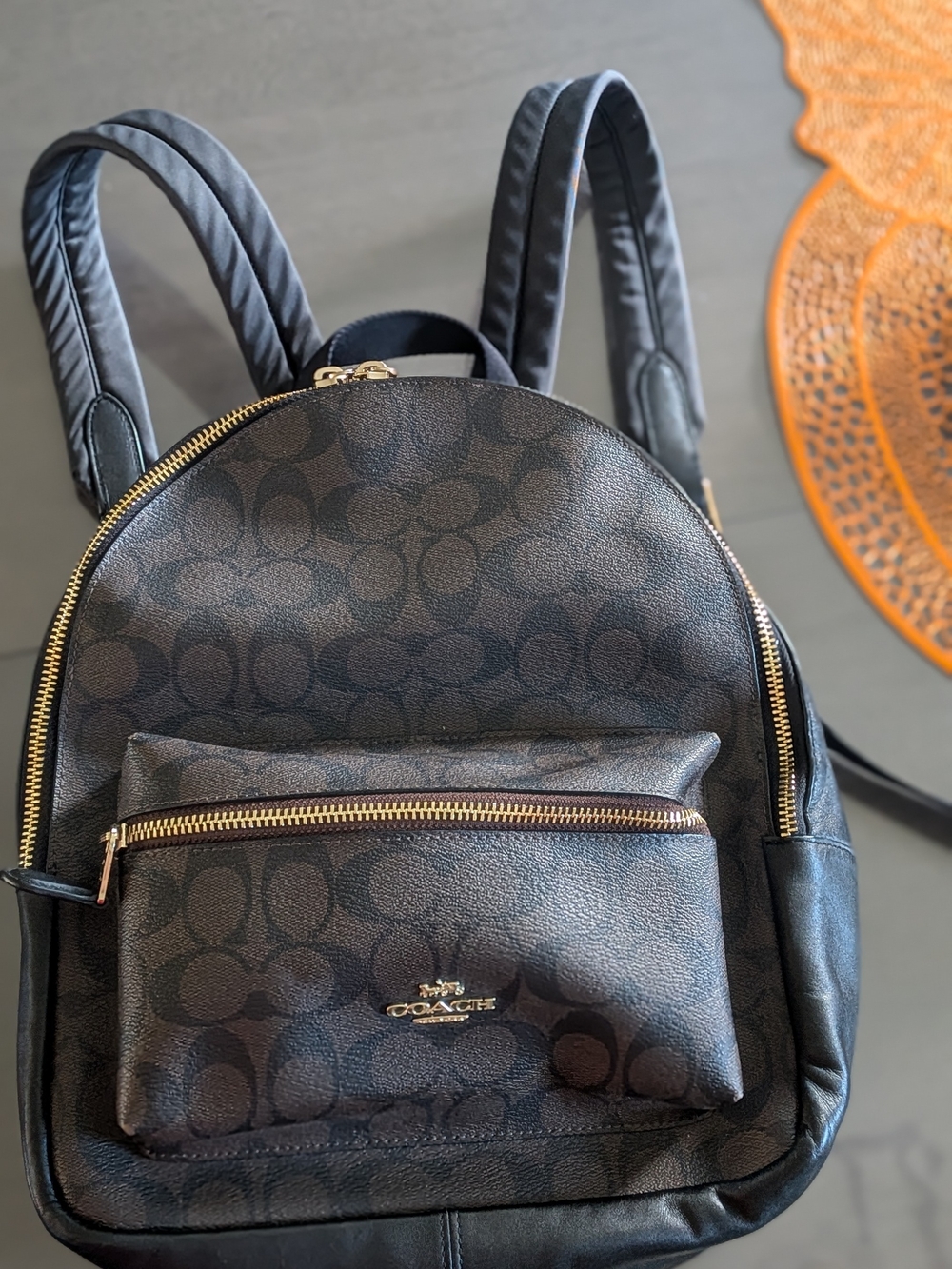 Coach Brown/Black Signature Canvas Mini Backpack with Gold Hardware